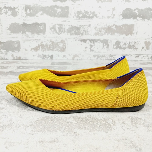 NEW Rothy's The Flat Yellow Knit Pointy Toe Slip On Comfy Loafers O238
